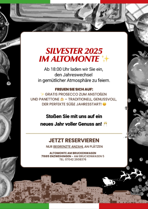 Silvester im Altomonte – Genussvoll ins neue Jahr starten · Prosecco & Panettone inklusive